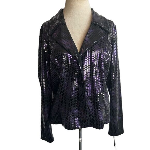 NEW FRANK LYMAN size 16 Purple Black Sequin Blazer Jacket Party Evening - Picture 1 of 9